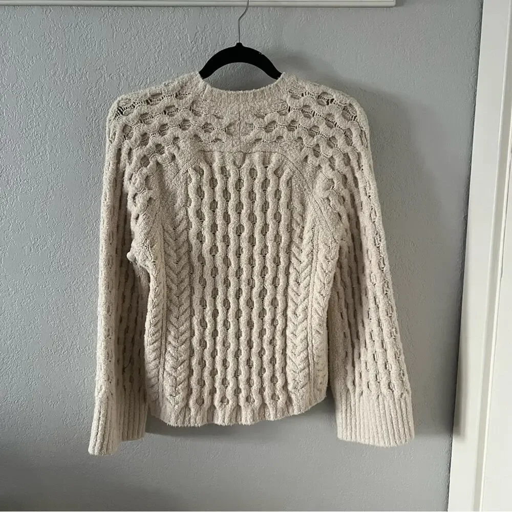 J.Crew Cream Cotton-Blend Bouclé Cable-Knit Sweater